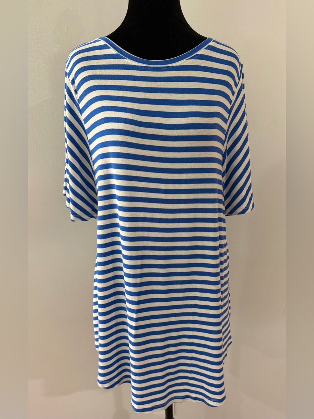 Matilda Jane Blue White Stripe Short Sleeve Women's T-Shirt Top Tunic Boxy Flowy